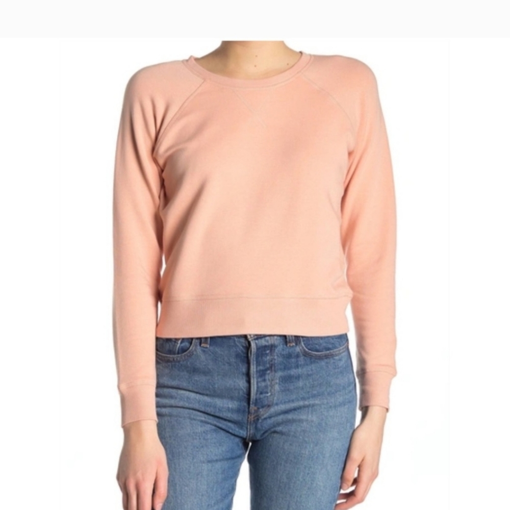Madewell | Raglan Long Sleeve Crewneck Fleece Sweatshirt Loungewear/ Light Pink